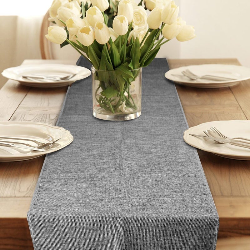 Fowecelt Gray Burlap Table Runner Natural Imitated Linen 14 x 108 Inch for Party Wedding Baby Shower Decorations Dining Farmhouse Outdoor Picnics Table, Handwoven Table Runners - Image 4